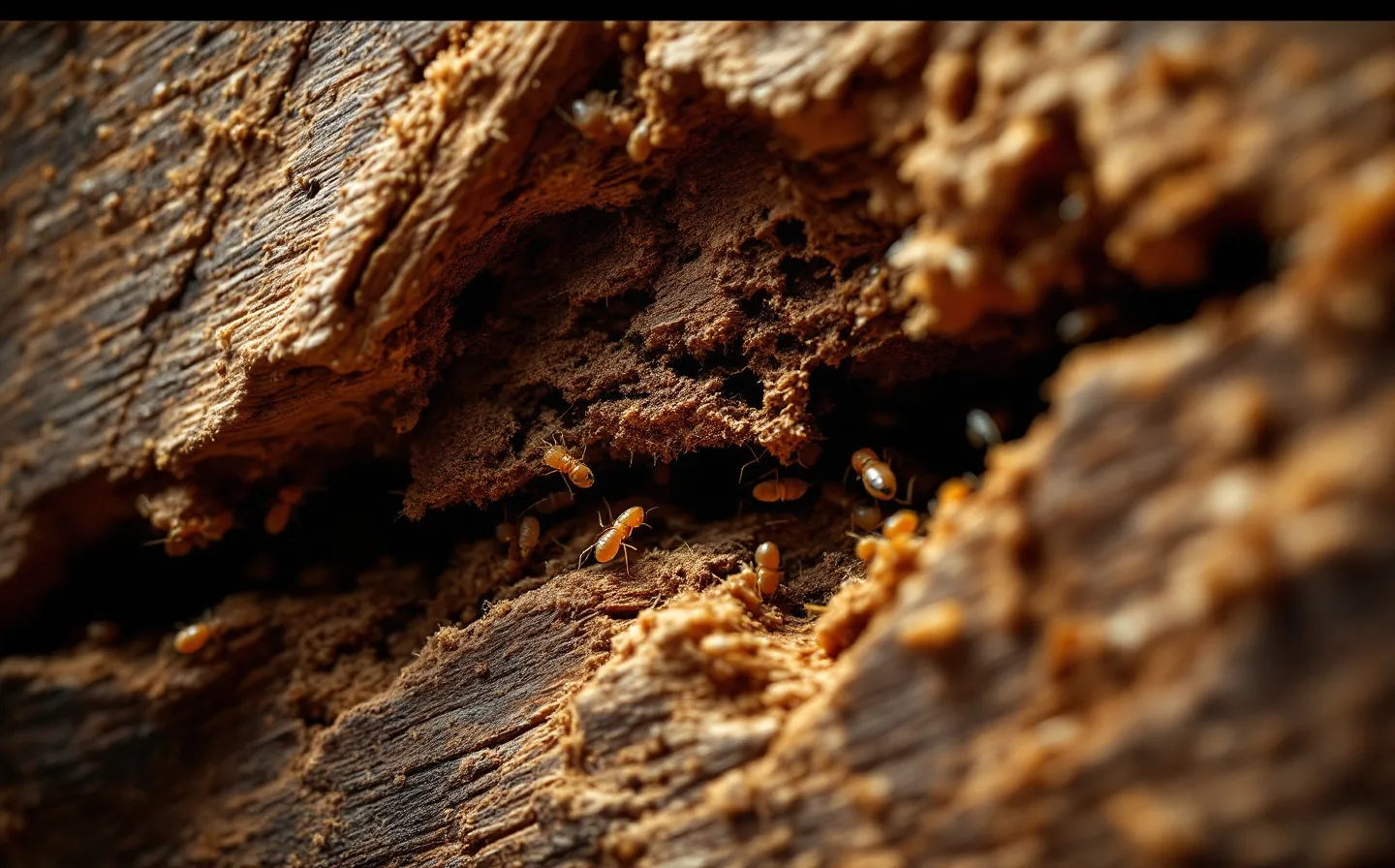 Detalhe de madeira comida por cupim